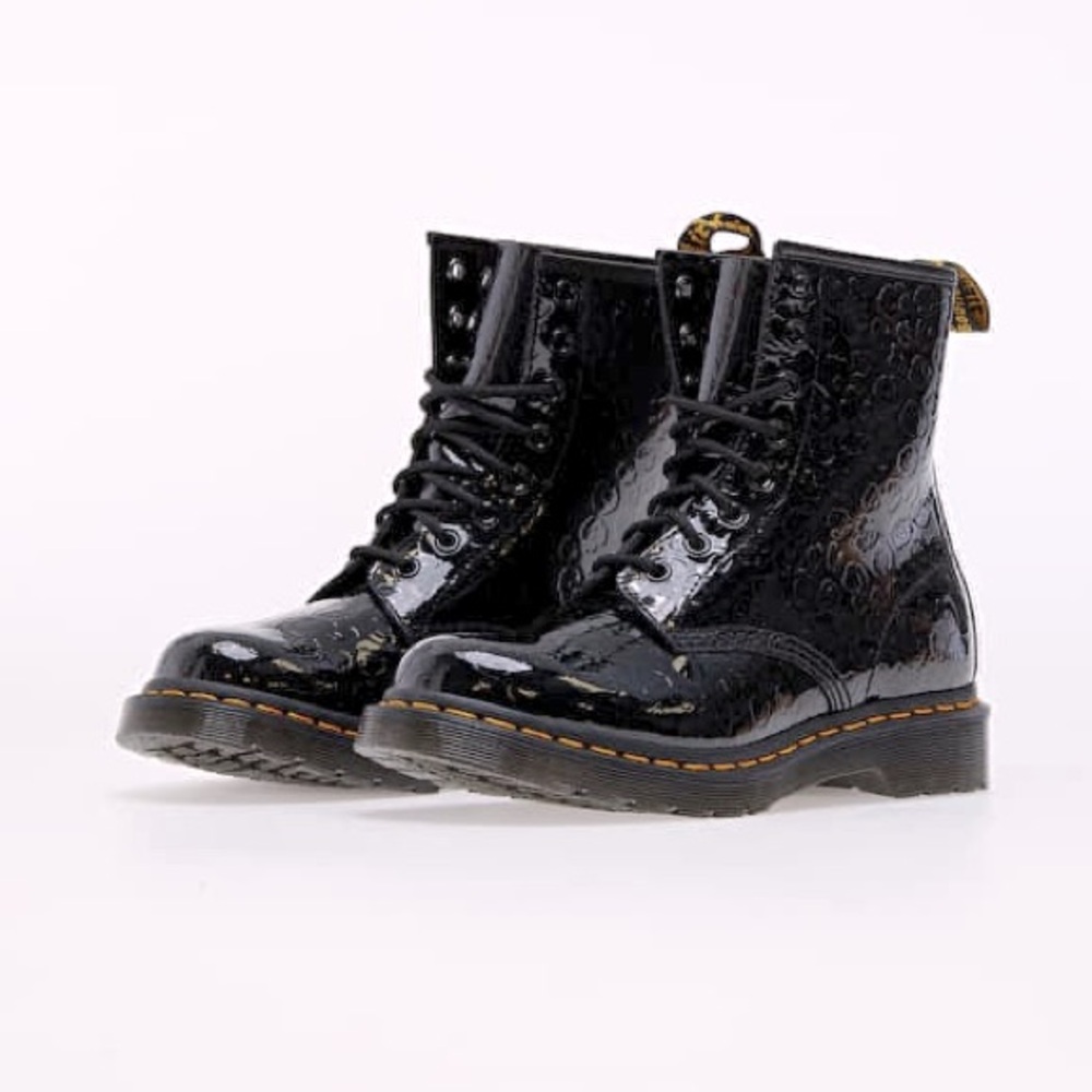 DR. MARTENS 1460 Black Patent Leopard Emboss Size 8